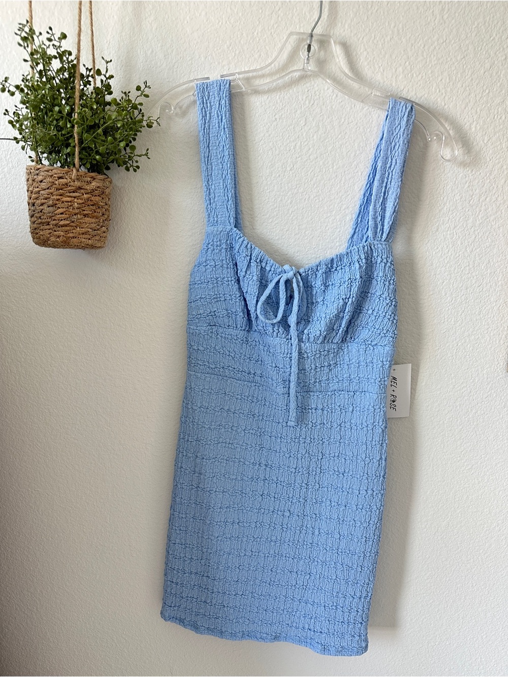 Light Blue Textured Sundress with Tie Front